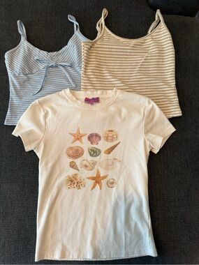 Edikted Shell Graphic Tee and Striped Tank Tops